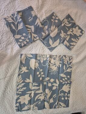 💥 4 Terrain Floral Blues Linen Dish Towels Anthropologie Cu
